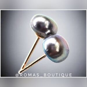 14 K Gold 585 Tahitian Pearl Stud Earrings